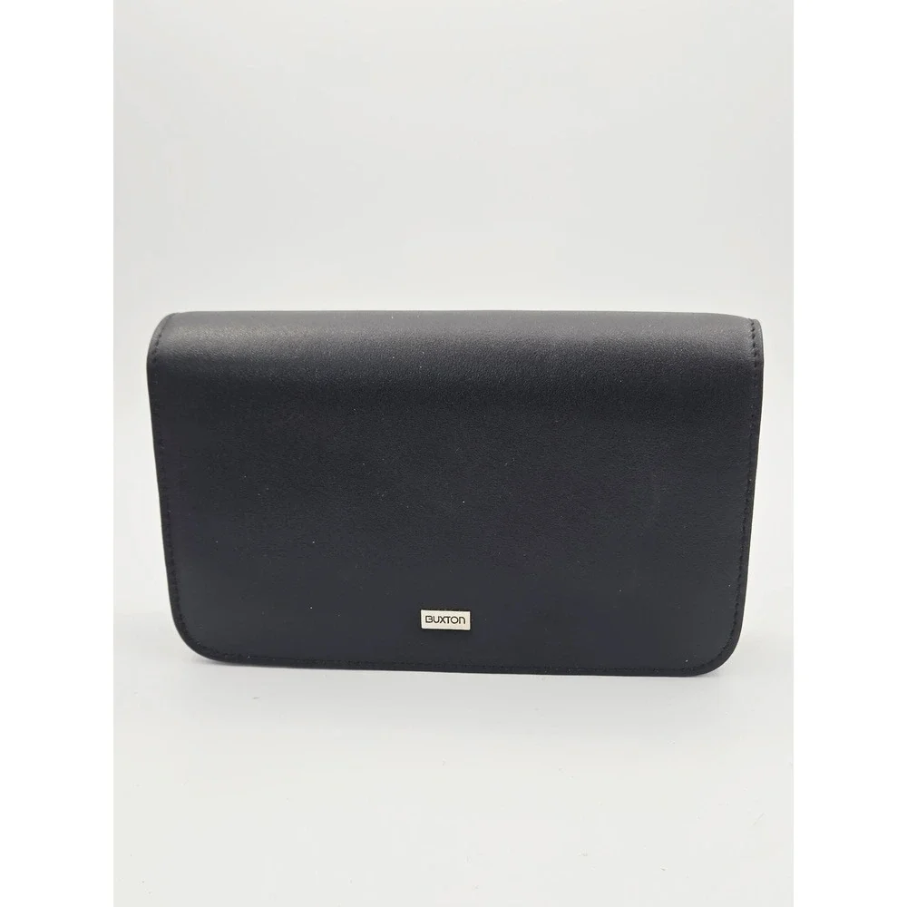 Buxton Black Leather Crossbody Wallet Purse Organizer Clutch Detachable Strap